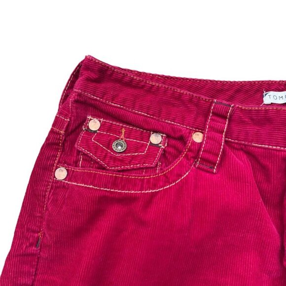 Y2K 2000s Tommy Hilfiger Contrast Stitch Red Corduroy Flare Bootcut Pants 12 - Picture 6 of 8